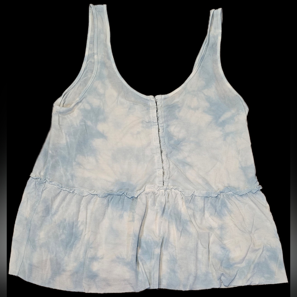 American Eagle Women's S, Soft & Sexy Light Blue Tie-dye Peplum Tank Cottagecore